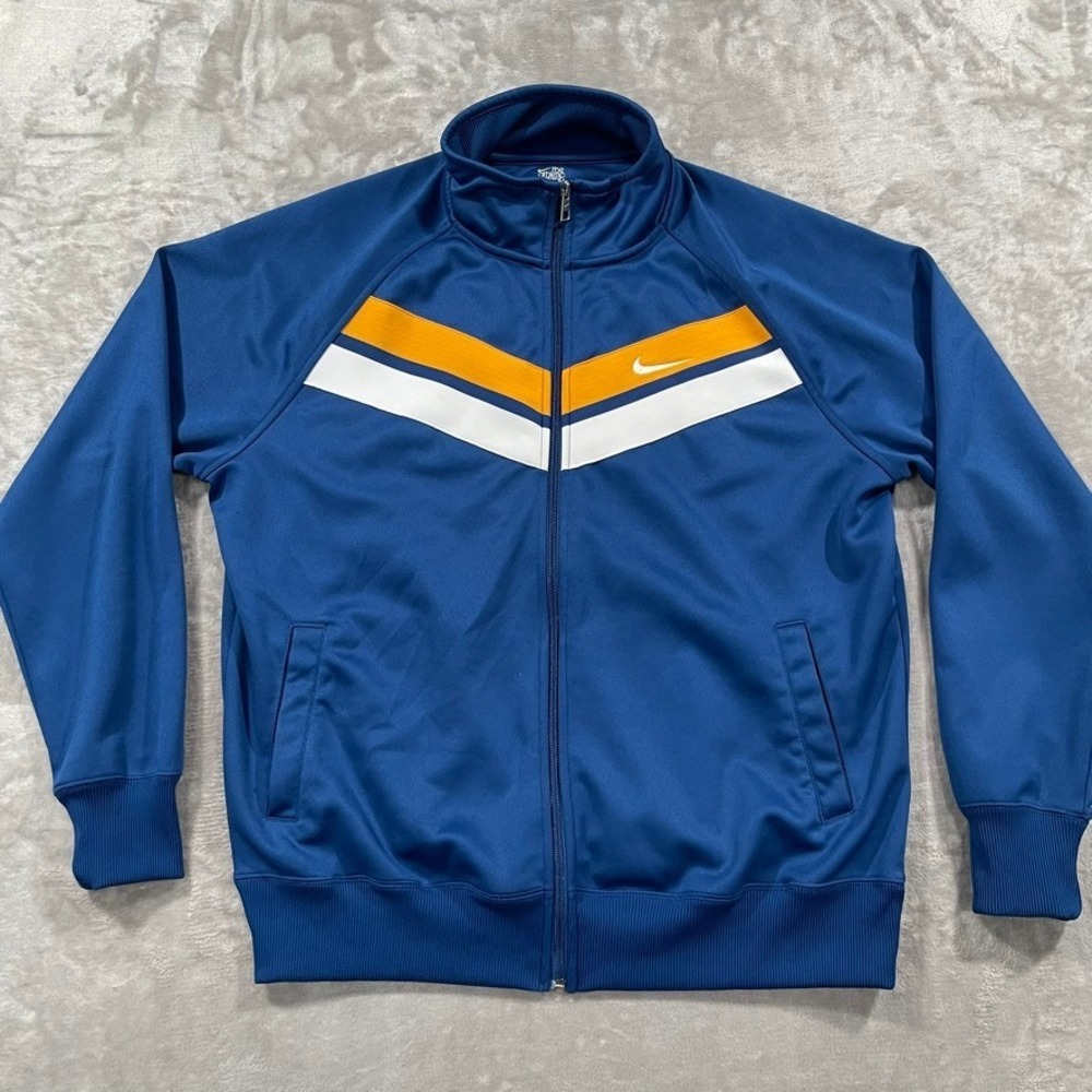 Nike Jacket Mens XL Blue Track Full Zip Gym Sportswear Athletic Chevron Stripe